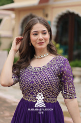 Half Sleeve Faux Blooming Gown with Rich Embroidery